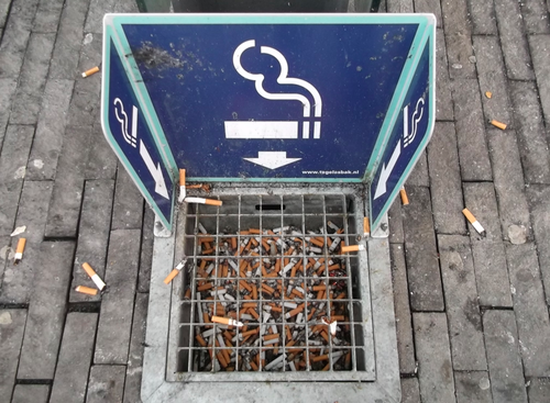 ashtray outside an office block