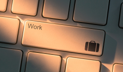 White keyboard with close up on work button