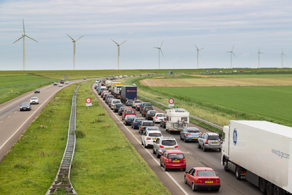 LELYSTAD - AUGUST 17: Traffic moves slowly along a busy highway