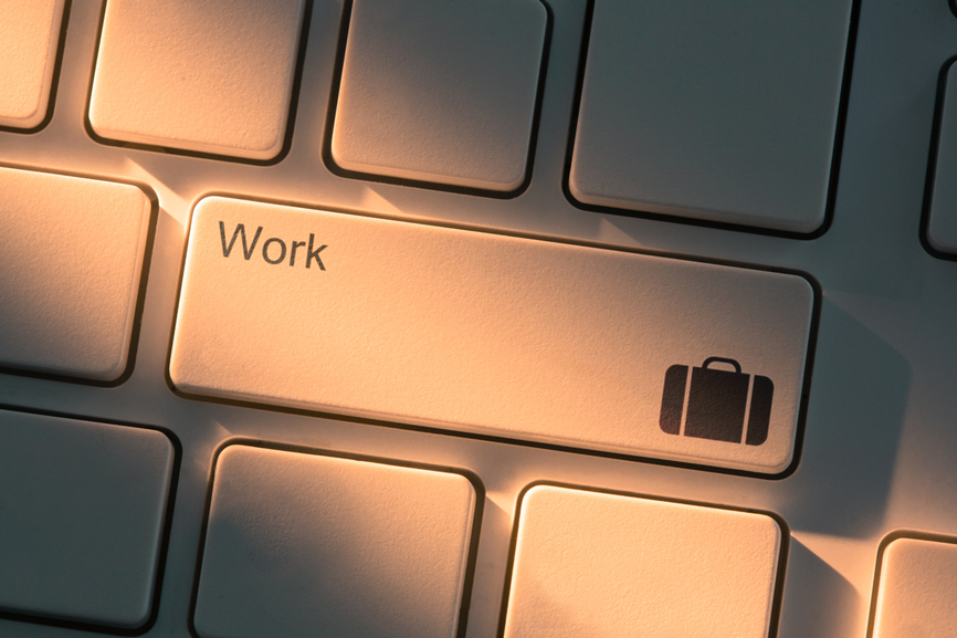 White keyboard with close up on work button