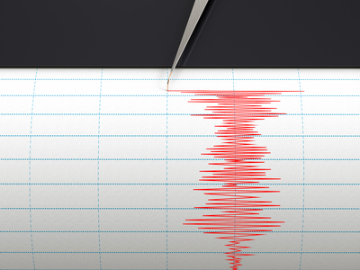 Seismograph instrument recording ground motion during earthquake