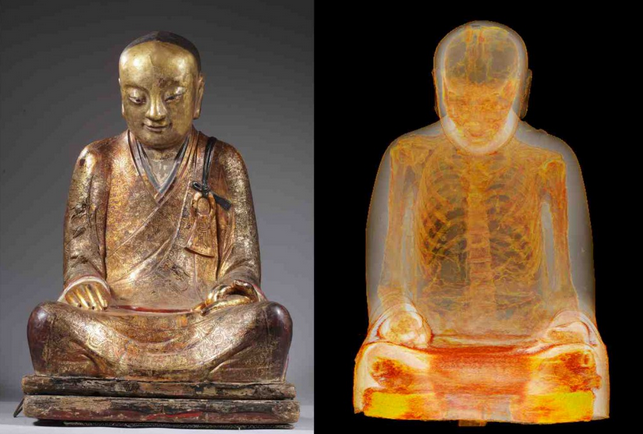 Buddha and scan showing mummy