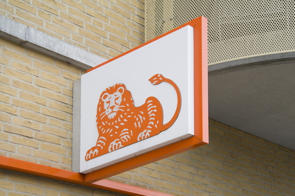 Logo of the ING bank in Hoogeveen, Netherlands
