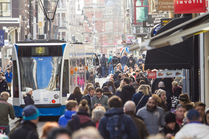 A busy street in Amsterdam