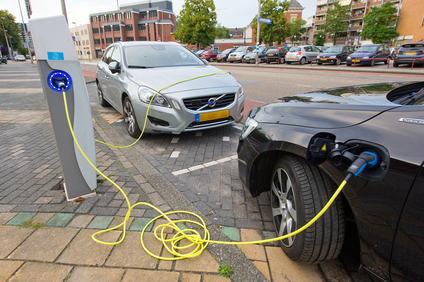 Electric cars at charging station