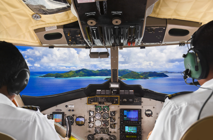 Pilots in the plane cockpit and island