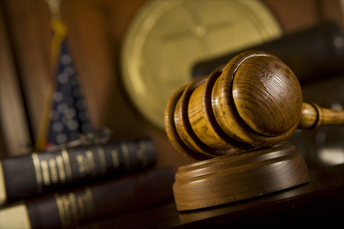 A gavel in a courtroom.