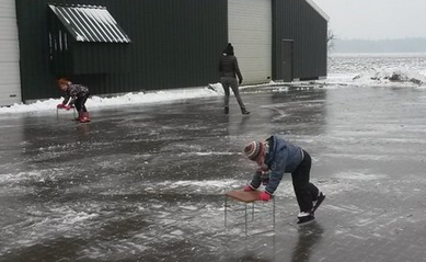 skating in the farmyard