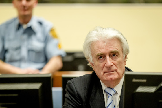 Karadzic in the courtroom for the reading of his verdict at the International Criminal Tribunal for Former Yugoslavia (ICTY) in The Hague. Photo Robin van Lonkhuijsen, via AP