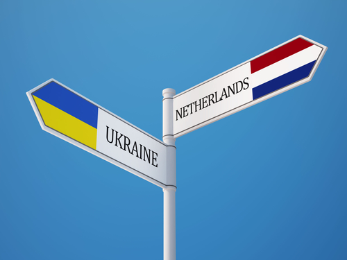 Ukraine Netherlands  Sign Flags Concept