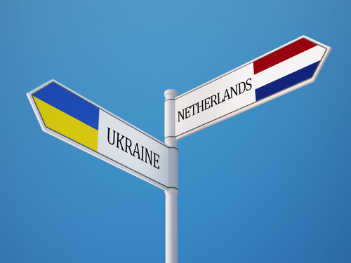 Ukraine Netherlands Sign Flags Concept