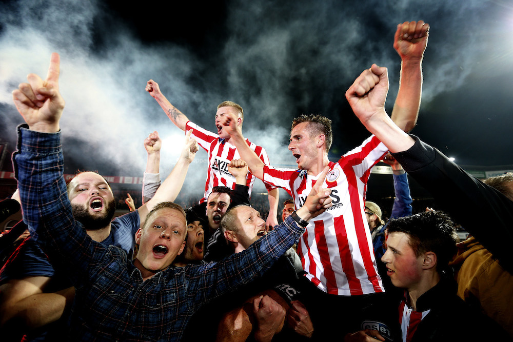 Sparta celebrate Eredivise promotion. Photo: VI Images