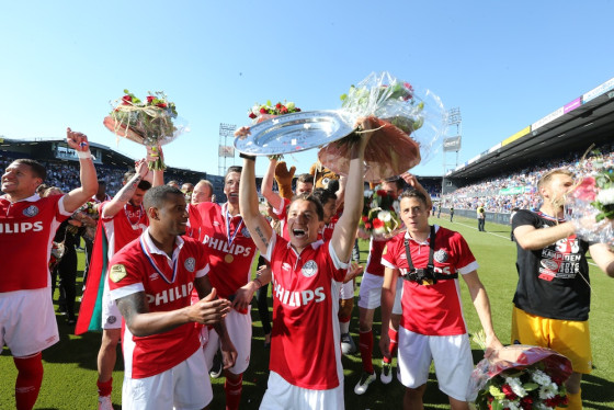 Celebrations as PSV take the Eredivisie title. Photo VI-Images via HH
