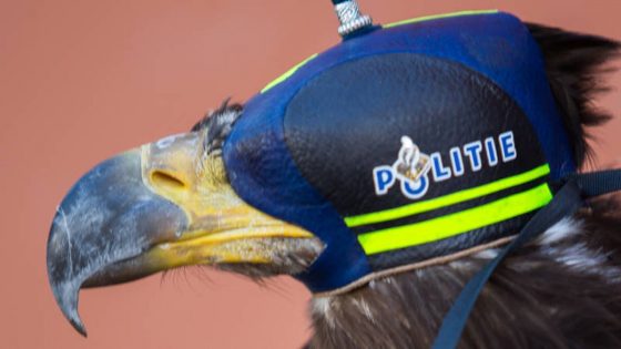 An eagle wearing a police hood