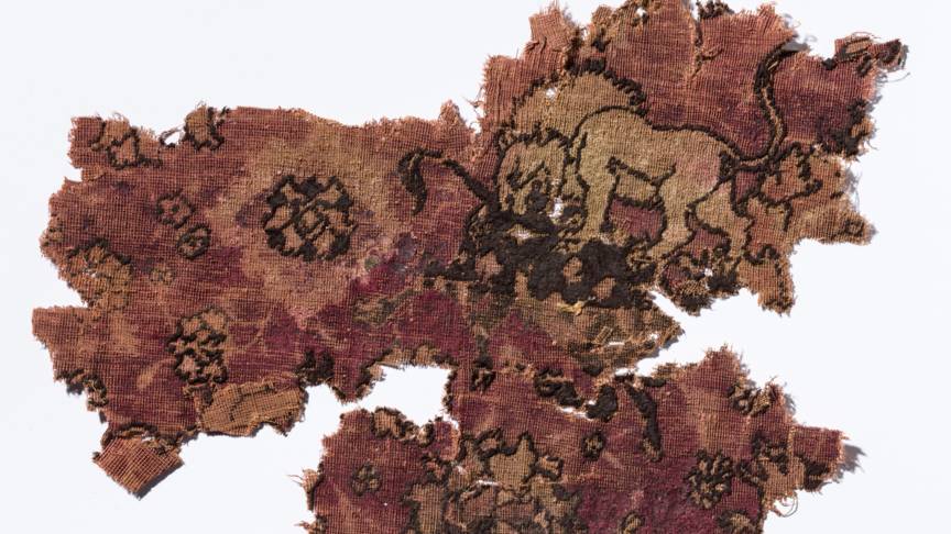 A fragment of carpet showing a lion.