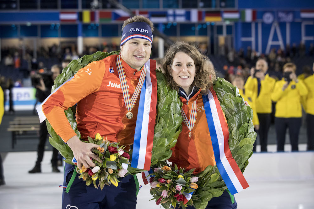 Double Dutch: Sven Kramer and Ireen Wust win European allround titles. Photo: Leo Vogelzang VO via HH