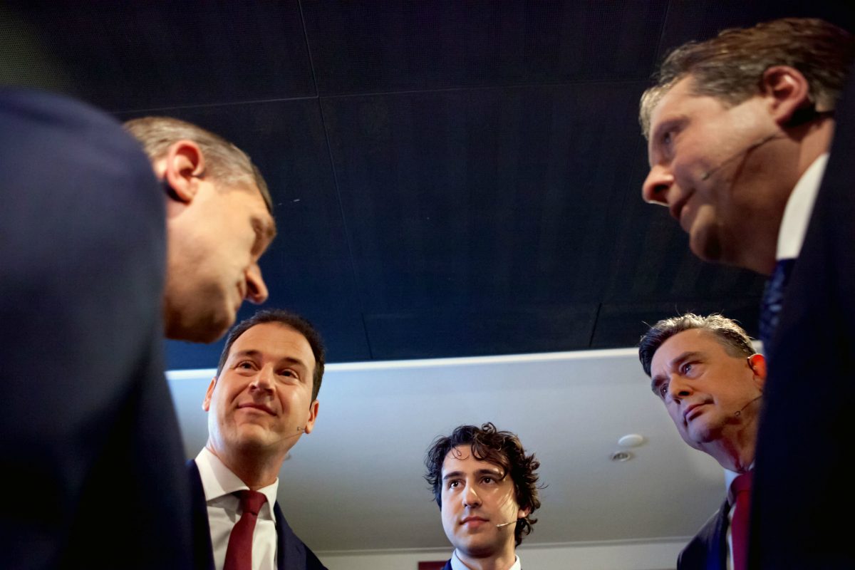 Leaders taking part in the RTL4 TV debate on February 26 2017: Sybrand Buma, Lodewijk Asscher, Jesse Klaver, Emile Roemer and Alexander Pechtold