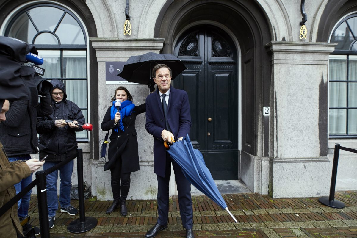 Dutch Prime Minister Mark Rutte outside Parliament after exploratory coalition talks with Edith Schippers on March 20.