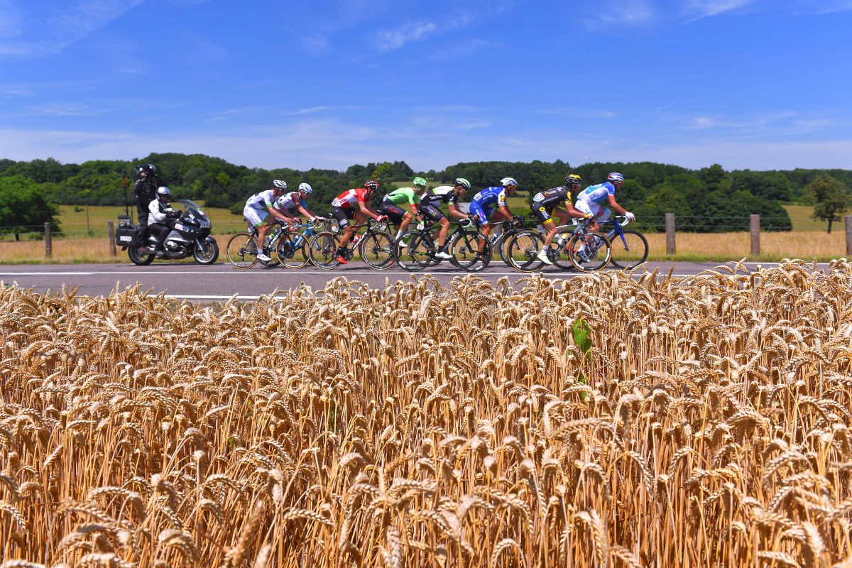 Tour de France riders including Dutchman Dylan van Baarle on stage five of the 2017 race