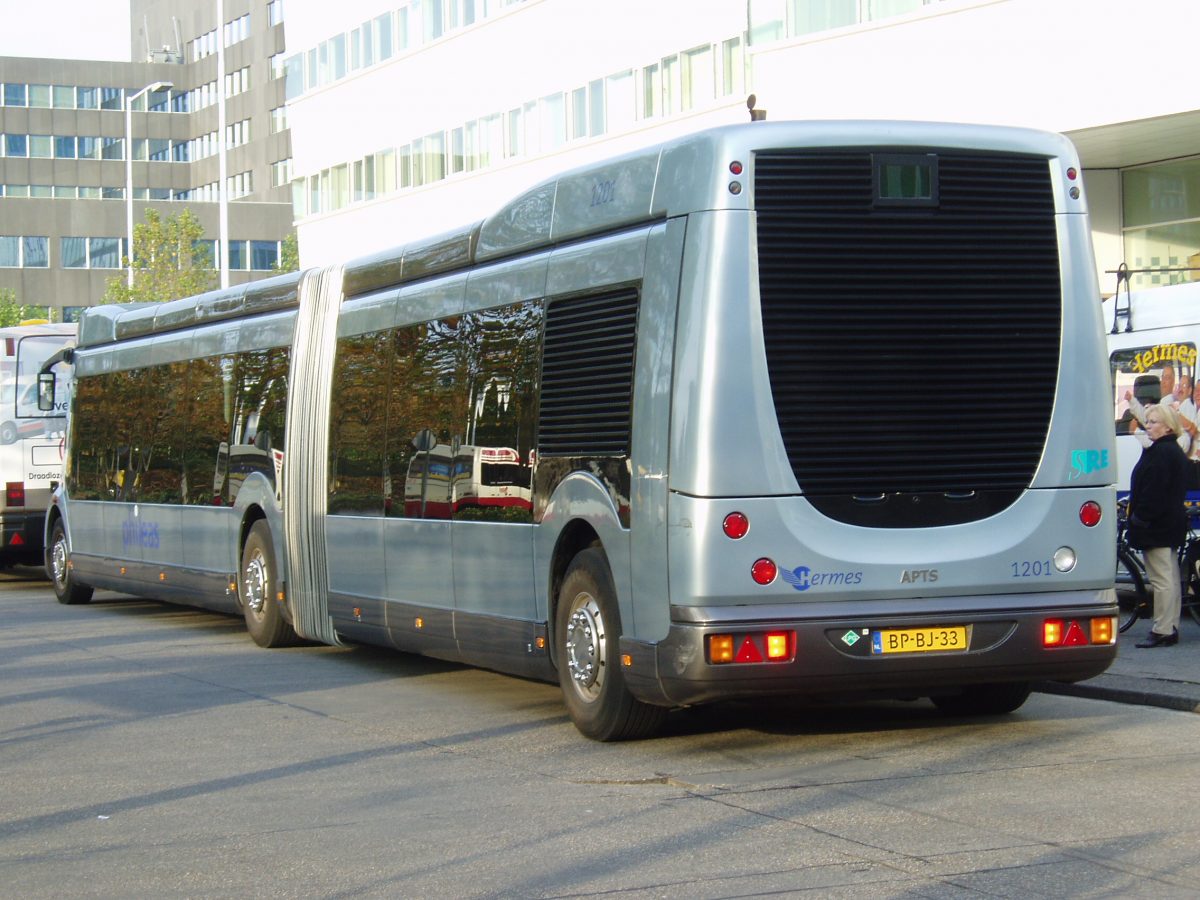 The back end of a hybrid bus in Eindhoven