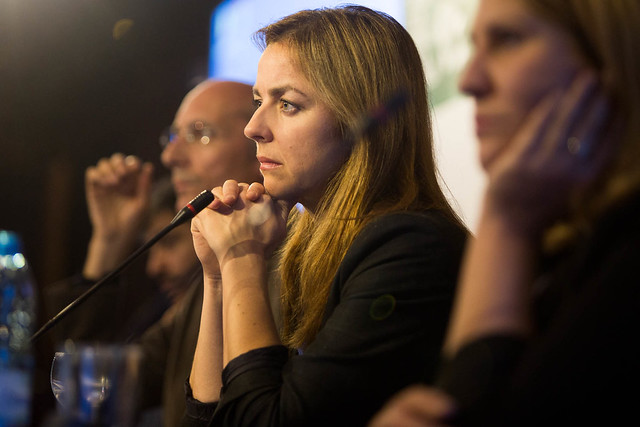 Marianne Thieme at a meeting of animal rights parties in Portugal.