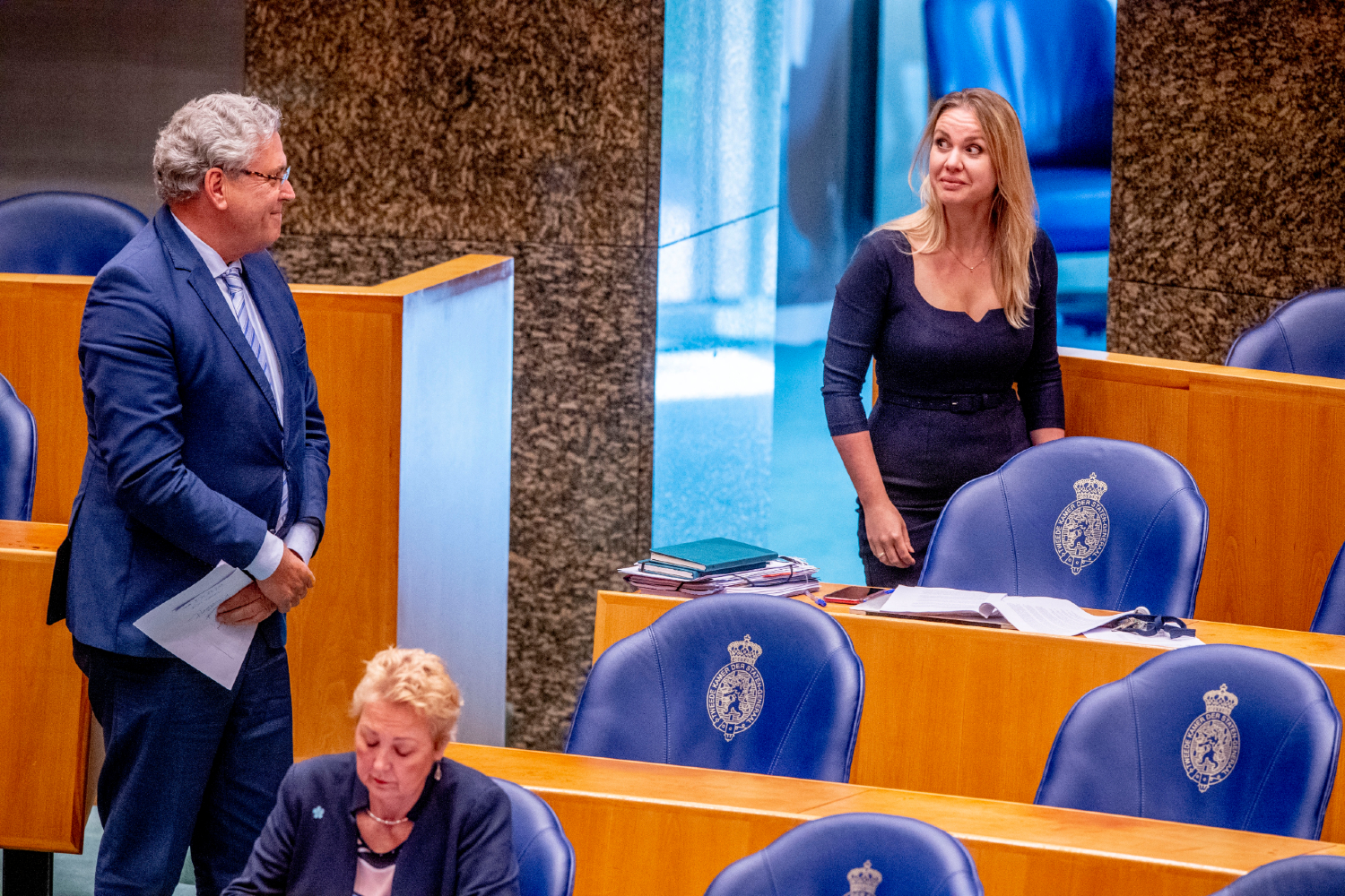 Henk Krol and Femke Merel van Kooten during a coronavirus debate.