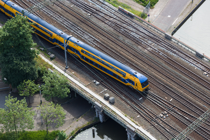 An Intercity train viewed from overhead