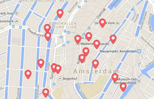 Map showing Airbnb locations in central Amsterdam