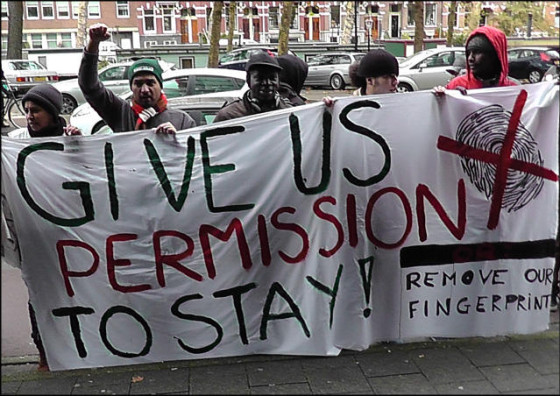 Refugees protesting against Dutch asylum policy.