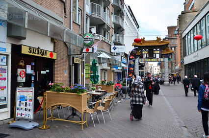 The Hague, Netherlands - May 8, 2015: People visit China town in