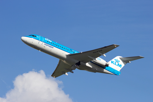 A Fokker 70 takes off from Schiphol airport. Photo jvanderwolf via Depositphotos