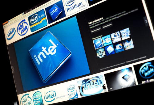 BELGRADE - JANUAR 29, 2014: Google image search for Intel logo photos on PC screen