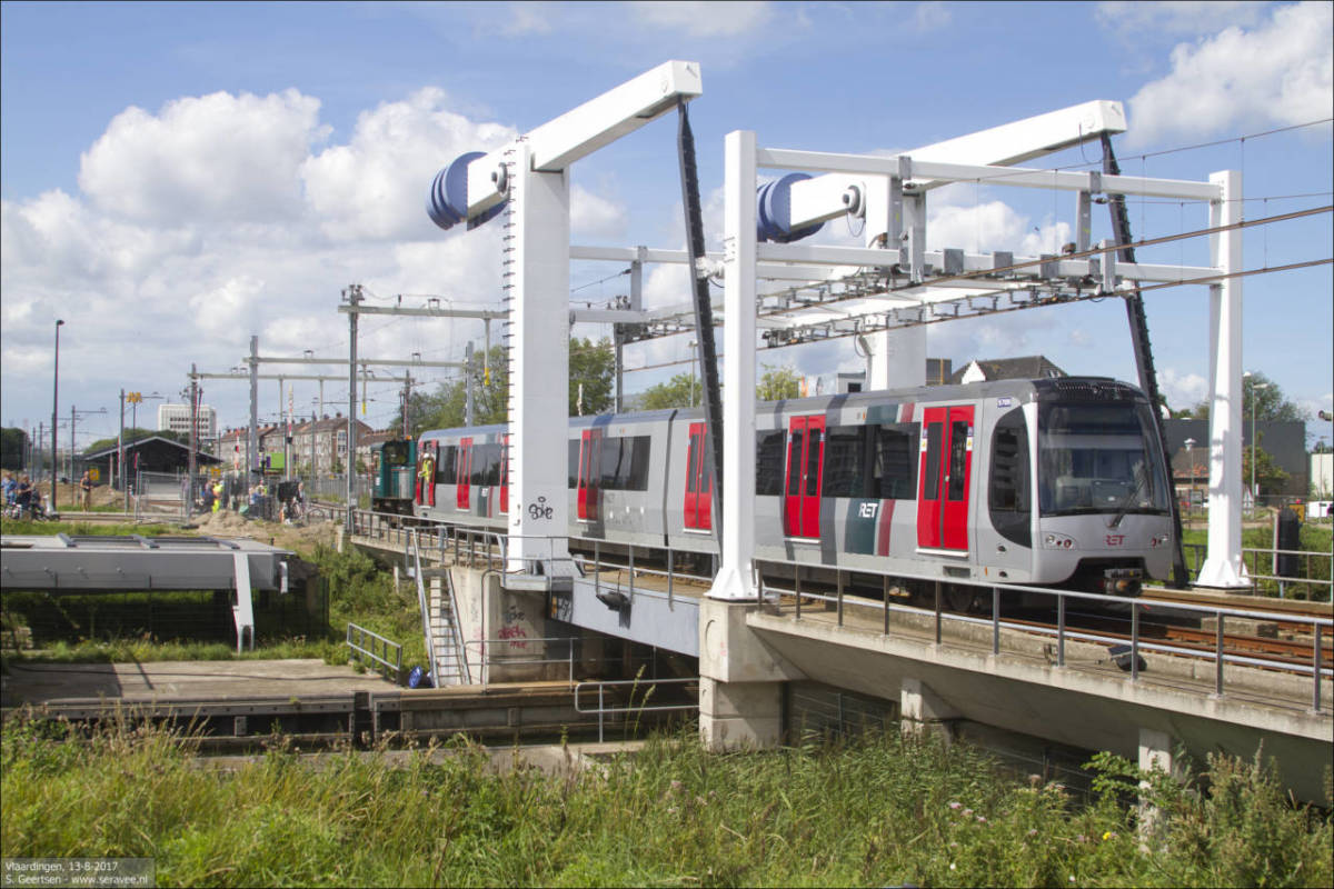 A test train on the Hoekse Lijn from Schiedam to Rotterdam which is due to open in 2019.