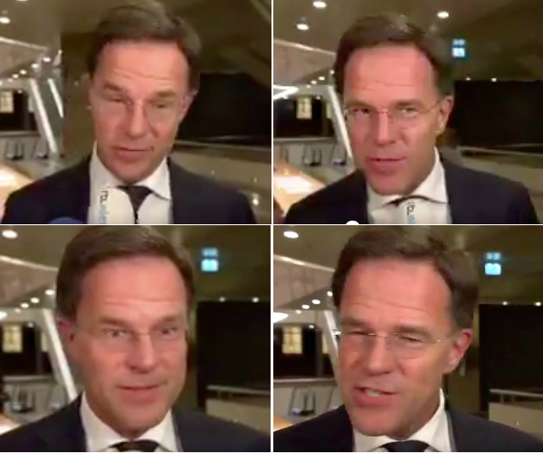 Four screengrabs of Mark Rutte giving an interview to RTL about Brexit