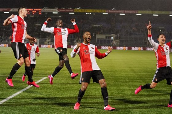 Feyenoord players celebrate at the end of their 4-3 win against PEC Zwolle
