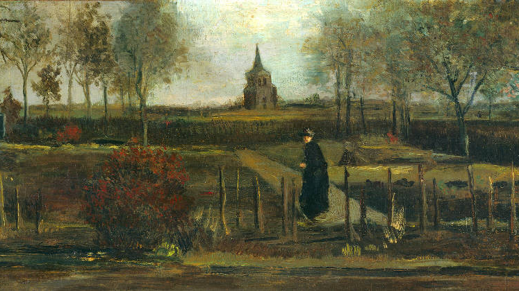 Detail from stolen painting by Vincent van Gogh: Parish Garden in Nuenen, Spring