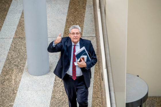 Henk Krol looks up from the lobby of the Tweede Kamer building.