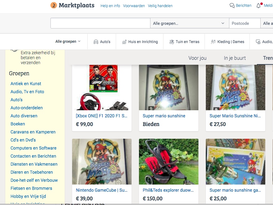 screengrab of Marktplaats home page
