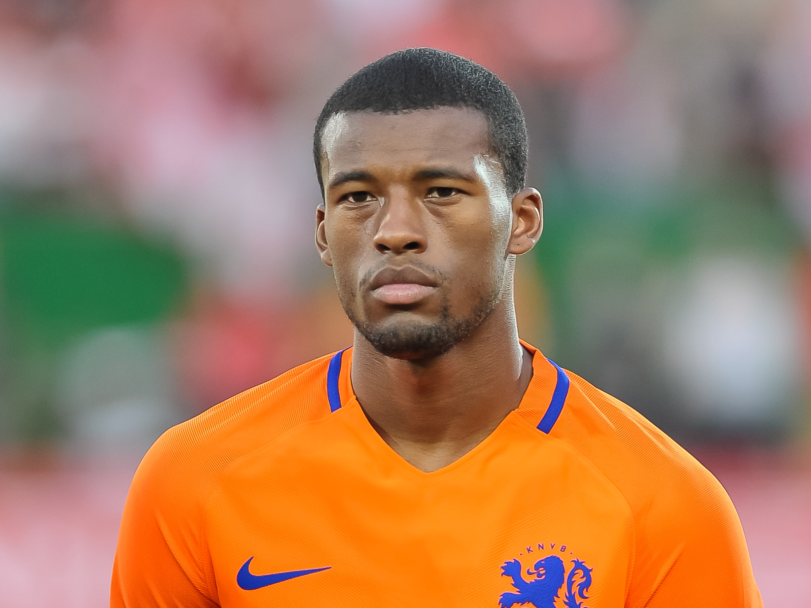 Close-up of Georginio Wijnaldum before a Netherlands international match in 2016.