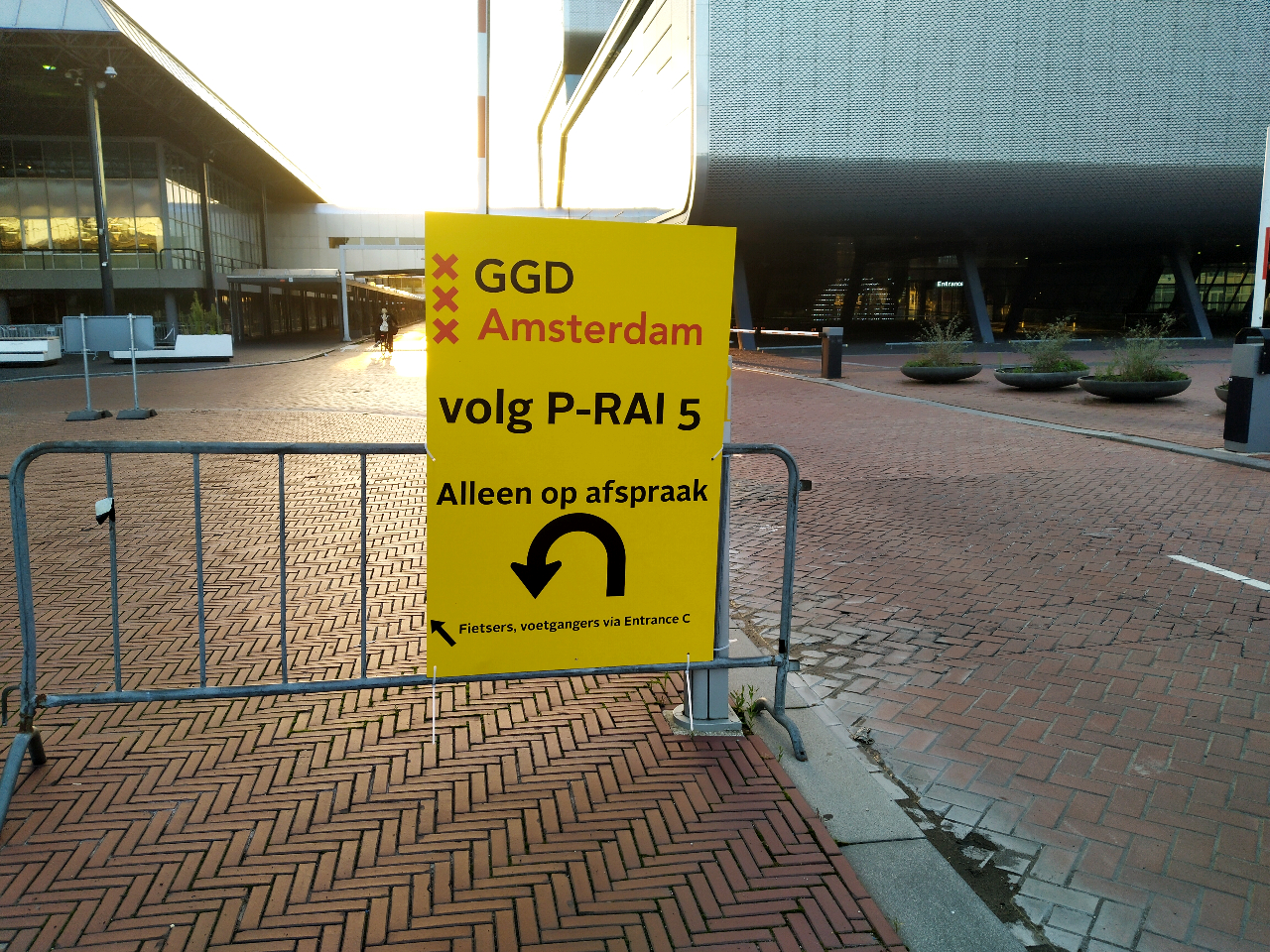 sign outside the GGD test location at the RAI in Amsterdam