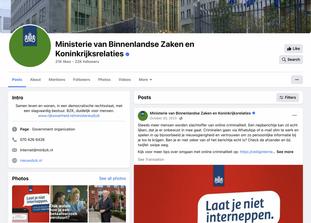 De Nederlandse overheid sluit mogelijk haar Facebook-pagina's vanwege privacyangst